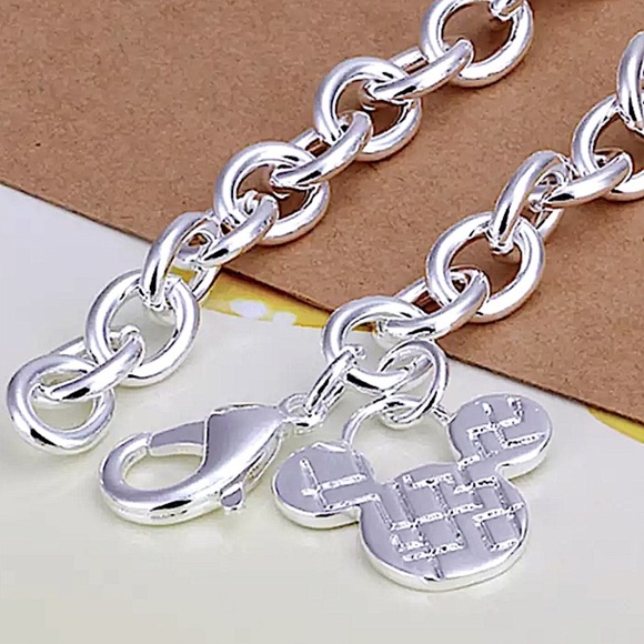 Sterling Silver Mickey Mouse Chain Link Charm Bracelet - Picture 5 of 10